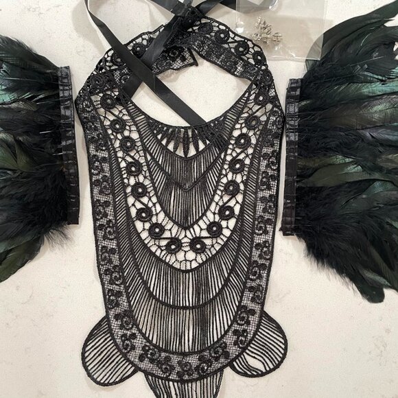 Poncho Collar Natural Feather Short Cape Lace - Picture 5 of 9